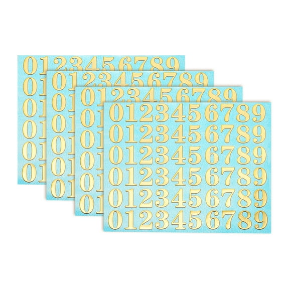 4 Sheets Number Stickers 0.35" 3D Mini Number Stickers Alloy Self Adhesive Number Stickers (Gold)