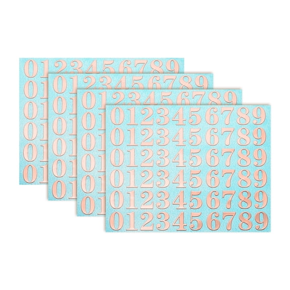 4 Sheets Number Stickers 0.35" 3D Mini Number Stickers Alloy Self Adhesive Number Stickers (Rose Gold)