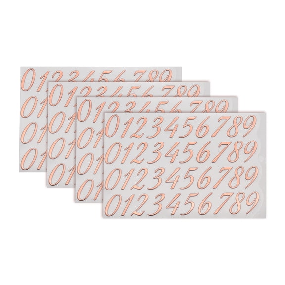 4 Sheets Number Stickers 0.39" 3D Mini Number Stickers Alloy Self Adhesive Number Stickers (Rose Gold)