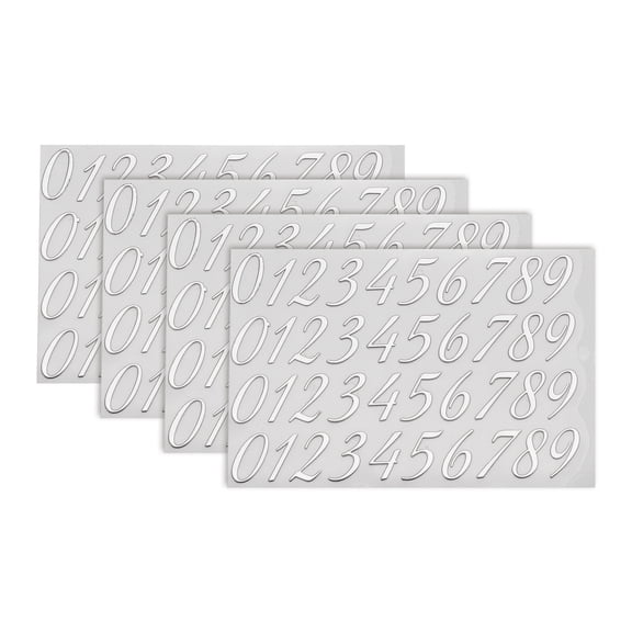 4 Sheets Number Stickers 0.39" 3D Mini Number Stickers Alloy Self Adhesive Number Stickers (Silver)