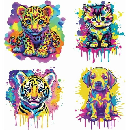 4 Sheets Plastic Iron-On Transfer Logo Stickers Graffiti Animal Theme Pattern Heat Transfer Film Sticker Set