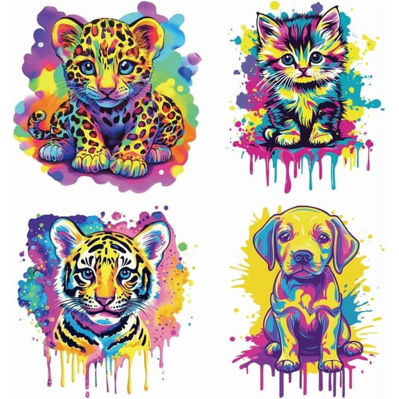 4 Sheets Plastic Iron-On Transfer Logo Stickers Graffiti Animal Theme Pattern Heat Transfer Film Sticker Set