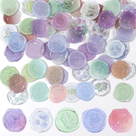 4 Sheets Pre-Made Wax Stickers, Floral Transparent Wax Seal Stickers for Envelope, Self Adhesive Botanical Decals for DIY Craft Scrapbook Birthday Wedding Bridal Shower Party Presents Decoration