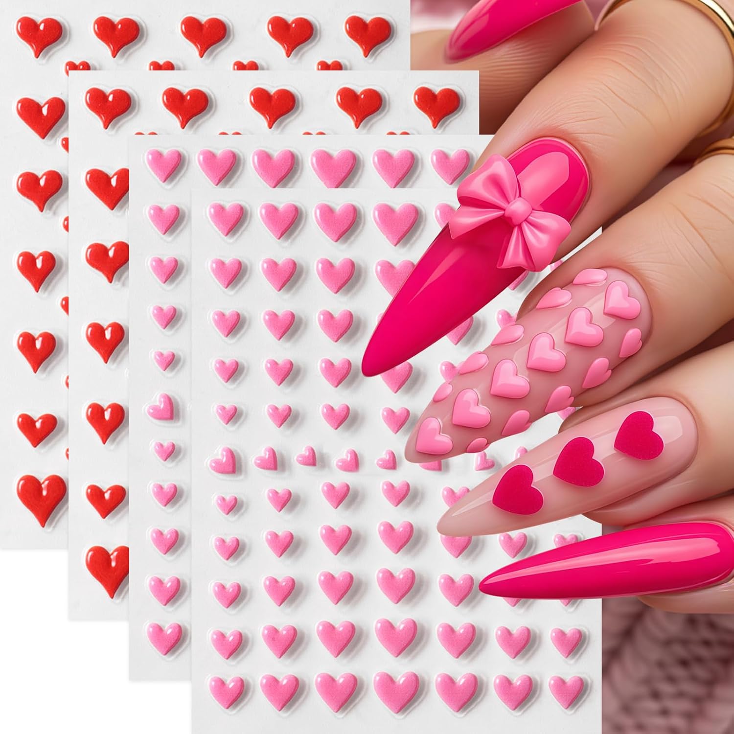 4 Sheets Red Heart Art Stickers Embossed Valentines Stickers Self- Red ...