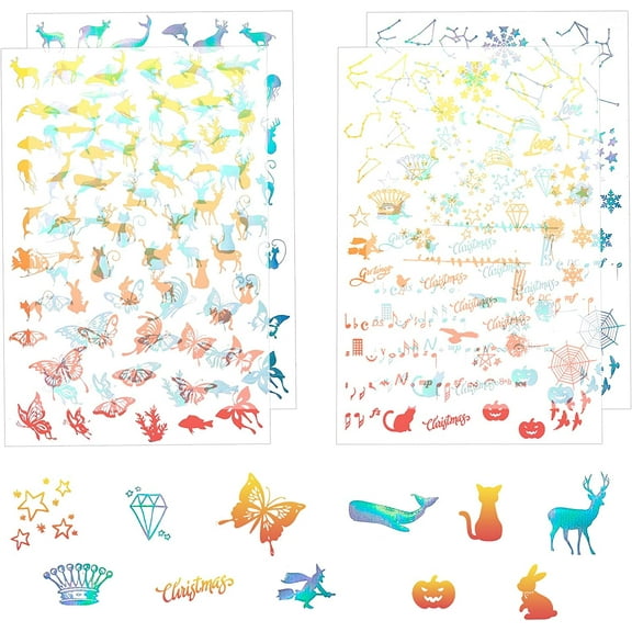 4 Sheets Resin Decorative Films Transparent Image Sheets for Resin Laser Effect Printed Plastic Sheets Christmas & Resin Filling Material for Resin Crafting Resin Crafting