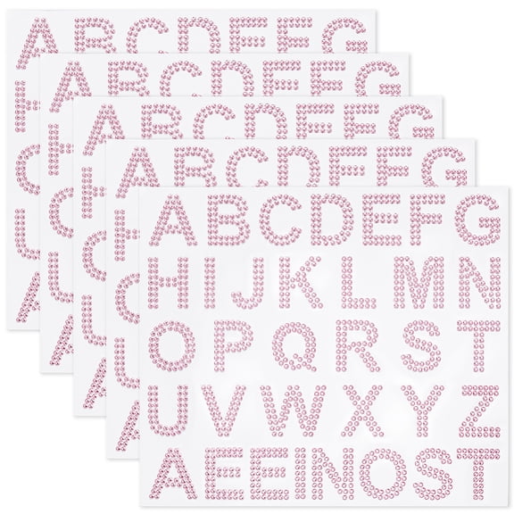 4 Sheets Rhinestone Letters Stickers Pink Bling Stickers A to Z Al abet Half Round 4cm Glitter Gems Border Self Adhesive Large Decals