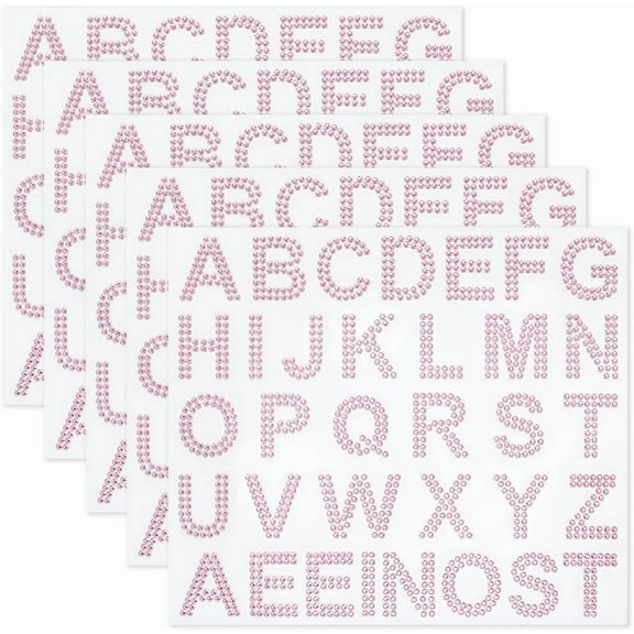 4 Sheets Rhinestone Stickers Crystal Gems Decals Half Round for DIY Art Craft Scrapbooking Letter Pink 290x248x2mm