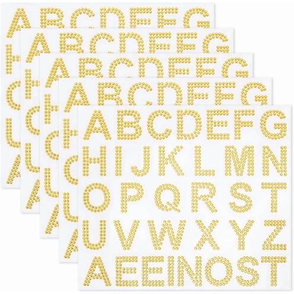 4 Sheets Rhinestone Stickers Gems Decals Half Round for DIY Art Craft Scrapbooking Letter Gold 290x248x2mm