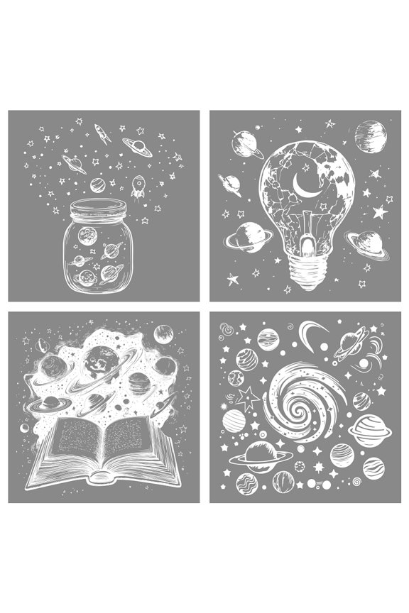 4 Sheets Science Celestial Cloth Iron on Stickers Glass Bulb Galactic Spiral Heat Transfer Stickers Decals for DIY T-Shirt