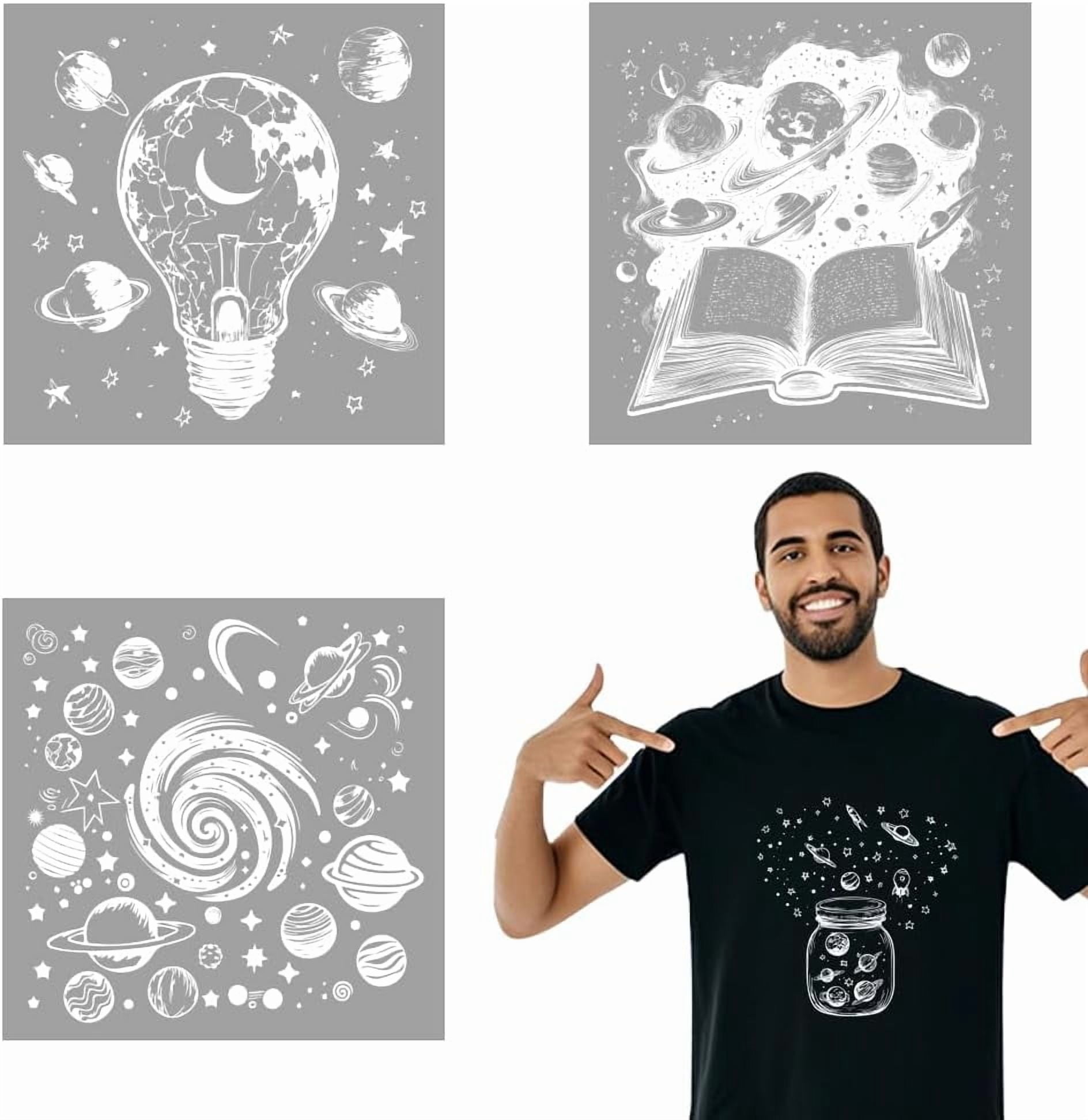 Science Light Bulb Sticker 4 Sheets Science Celestial Cloth Iron on Stickers Glass Bulb Galactic ...