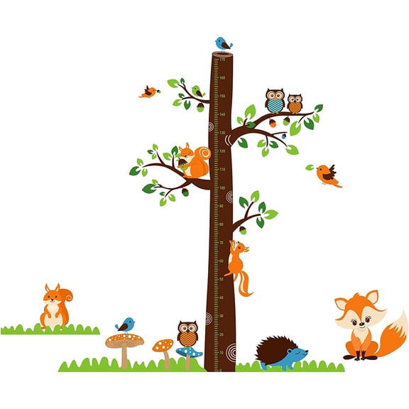 4 Sheets/Set Cartoon Height Growth Chart Wall Sticker Fox Owl Animals Self-Adhesive Cartoon Height Wall Decal