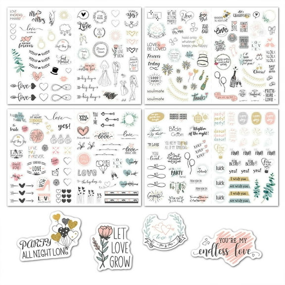 4 Sheets/Set Scrapbooking Stickers for Wedding DIY Invitation Card Sticker Bride Planner Photo Album Love Letter Sticker
