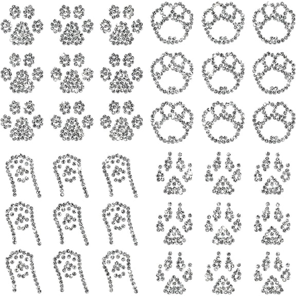 4 Sheets Small Paw Print Rhinestone Iron on Decal Bling Pet Iron on Transfers Patches Decals Hot fix Appliques Heat Transfer Glitter 1set