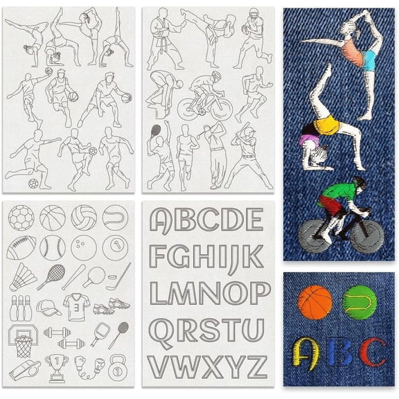 4 Sheets Sports Sewing Embroidery Stabilizers Ball Game Embroidery Paper with Pre-Printed Water Soluble Stabilizer