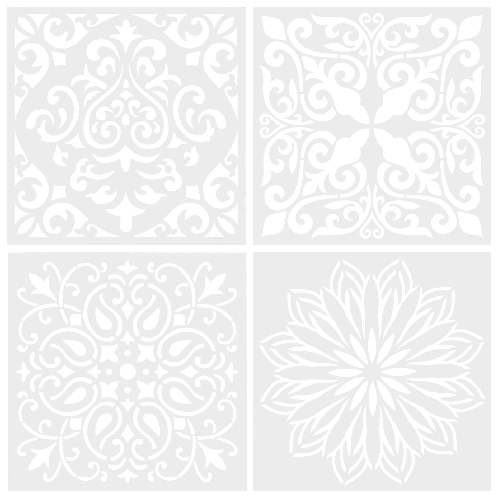 4 Sheets Stencils Set Plastic Cut Painting Stencil Floor Wall Tile ...