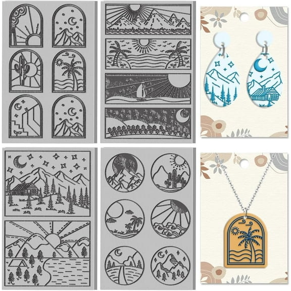 4 Sheets Style Polymer Clay Texture Mat Clay Modeling Pattern Pad Landscape Texture Sheets for Polymer Clay Making Earrings Jewerly Tools 42.6 inch White