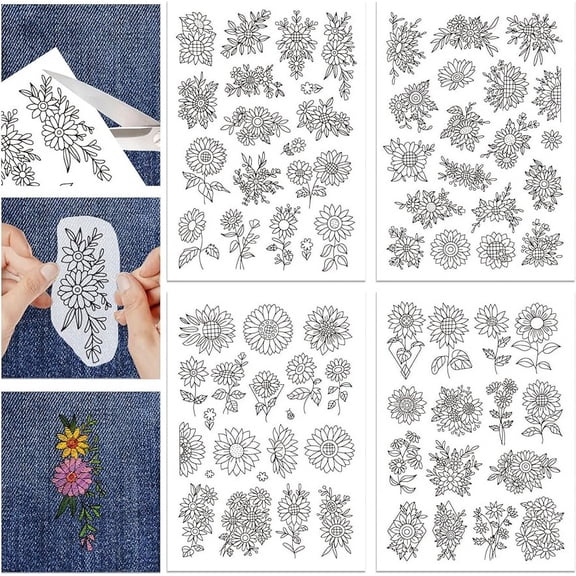 4 Sheets Sunflowers Pattern Water Soluble Embroidery Hand Sewing Stabilizers for Fabric Stitch Practice Embroidery Stickers Wash Away Stabilizers for Embroidery Beginners Lovers