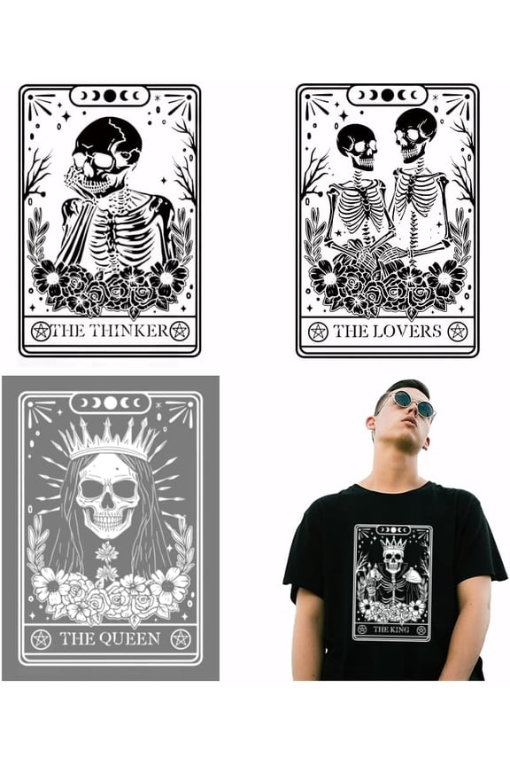 4 Sheets Tarot Iron on Transfers King Queen Heat Transfer Film Stickers Clothing Iron on Decals for Boy T-Shirt Hoodie Canvas Bags Pillow Jackets DIY 19x28CM