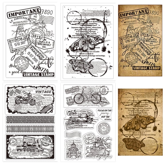 4 Sheets Vintage Background Clear Silicone Stamps for DIY Card Making Retro Srapbooking Silicone Transparent Seal Decorative Clear Stamps