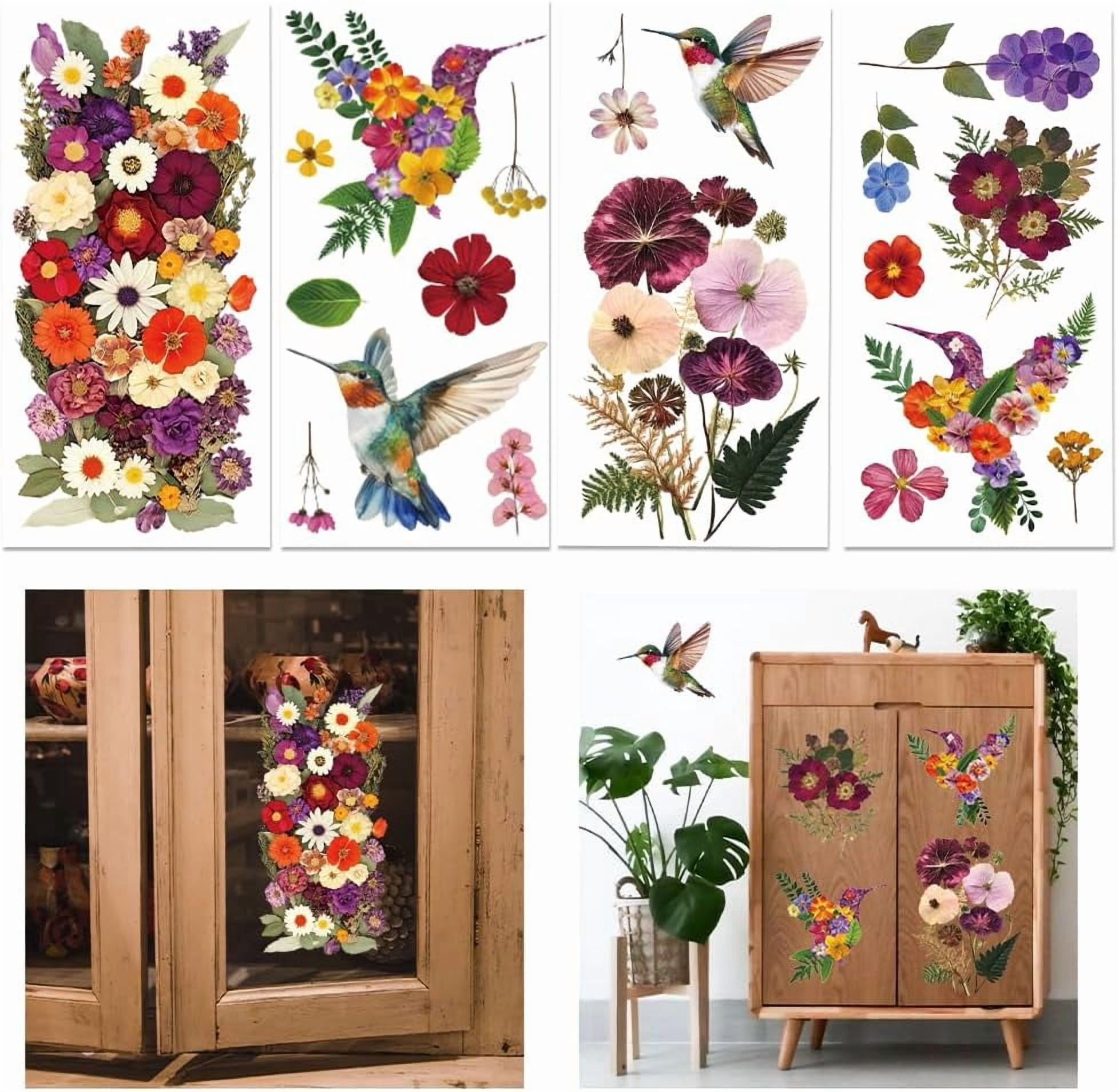 Flower Transfer Stickers 4 Sheets Vintage Hummingbird and Flower Furniture Transfer 6x12inch ...