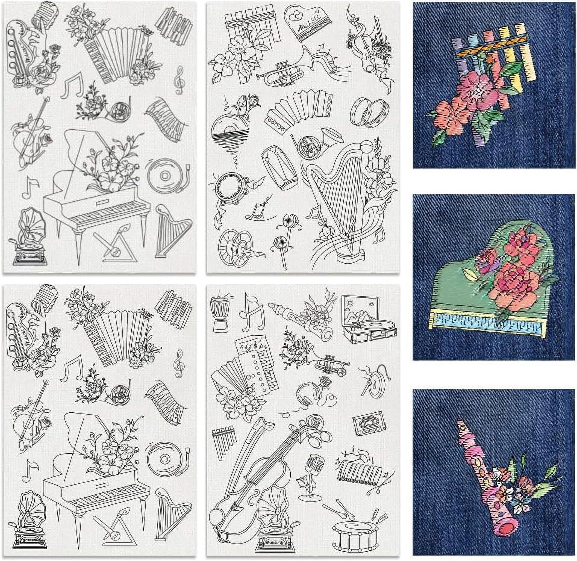 Embriodry Instruments 4 Sheets Water Soluble Embroidery Patterns, 53pcs Musical Instruments ...