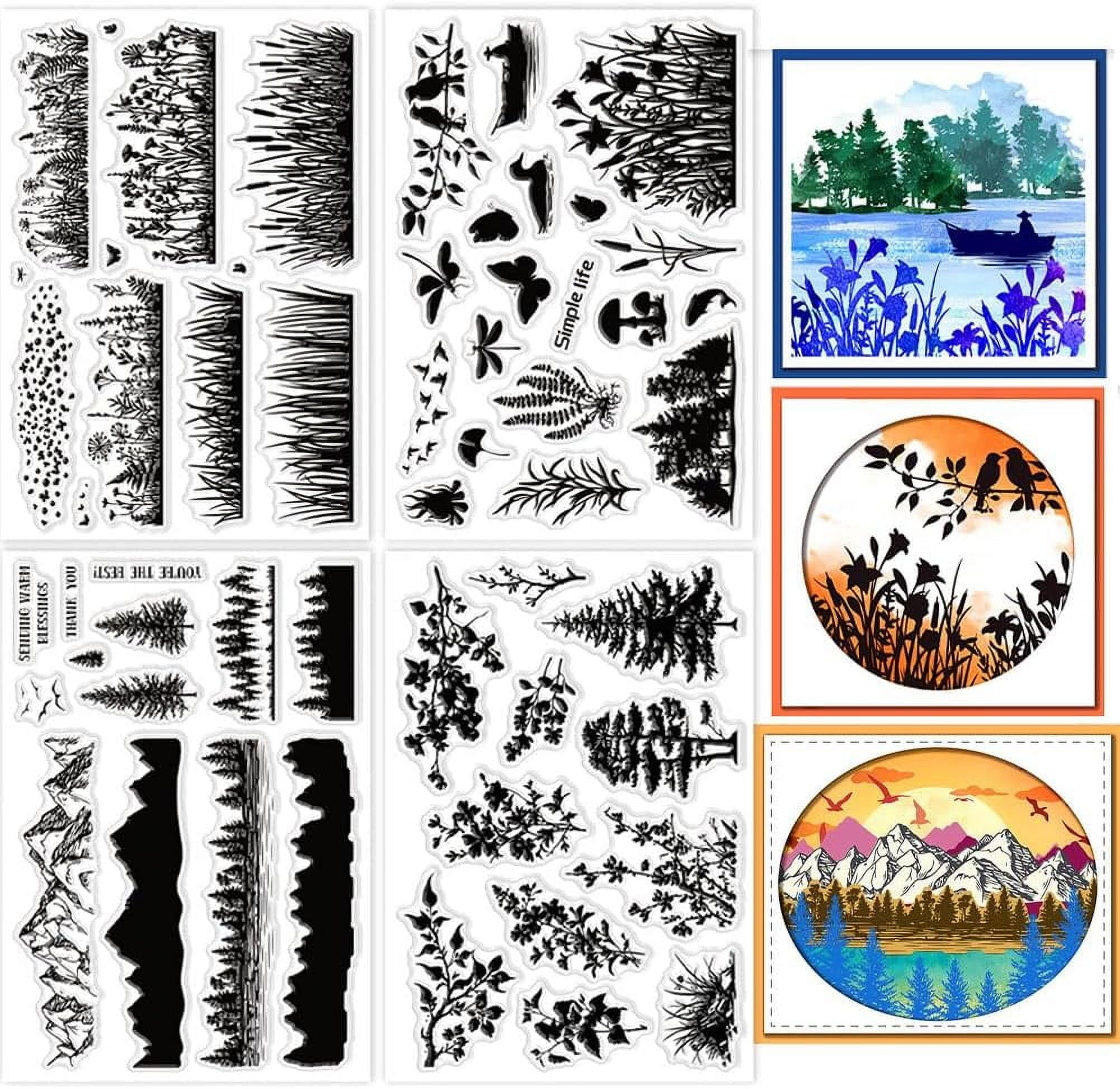 4 Sheets Wildflowers Grass Clear Stamps for Card Making Weeds Mountain ...