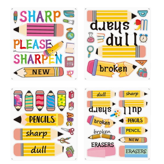 4 Sheets Yellow Pencil Gift Sticker Colorful Pencil Label Stickers Broken Pencil Label Decal Globe Book Reward Stickers Design Classroom Stationery Decoration(Hot Pink)