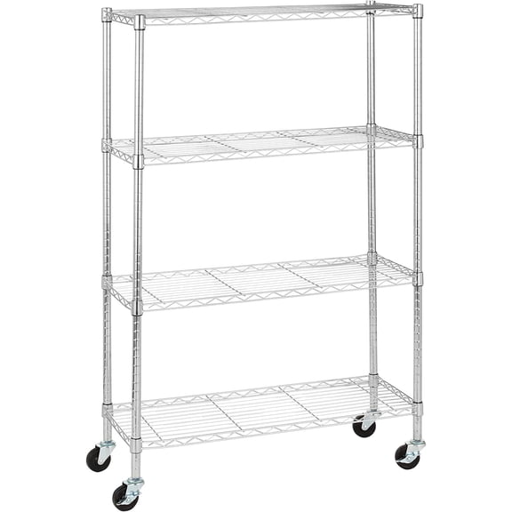 4-Shelf Adjustable, Heavy Duty Storage Shelving Unit with Wheels for Easy Assembly, for Garage or Kitchen Use, Metal Organizer Wire Rack, 36" L x 14" W x 57.8" H, Chrome