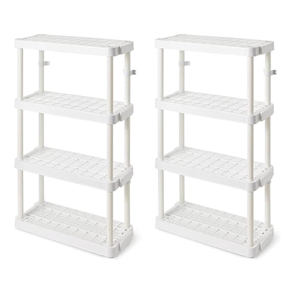 4 Shelf Adjustable Height Medium Duty Storage Unit 14 x 32 x 54.5" Organizer for Home, Garage, Basement, & Laundry, White (2 Pack)