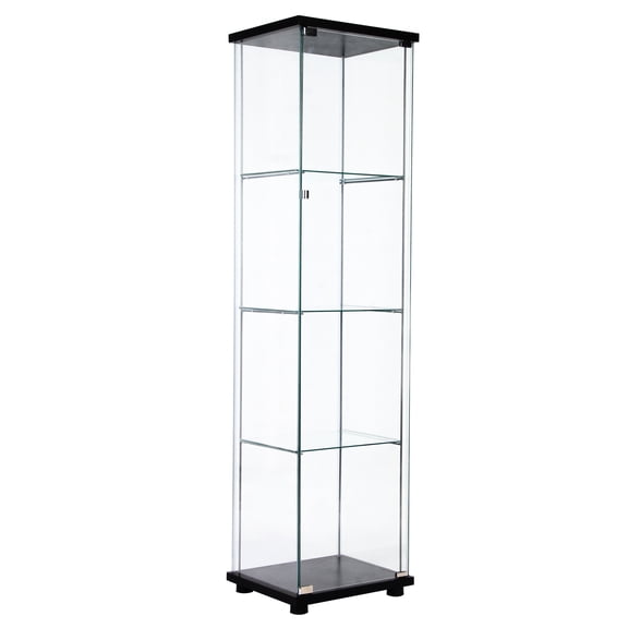 4 Shelf Black Glass Cabinet With One Door, Elevate Home Decor Beauty Door Display Cabinet, Enhance