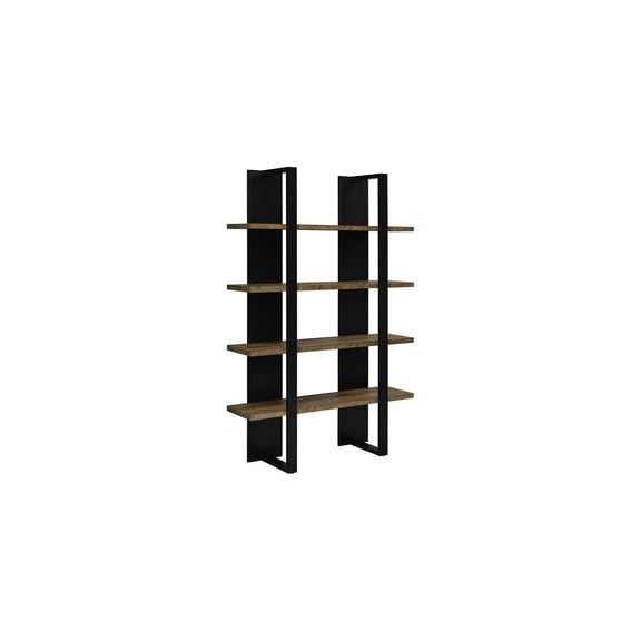 4-Shelf Bookcase - Modern Open Shelving Unit - Black Aged Walnut Finish