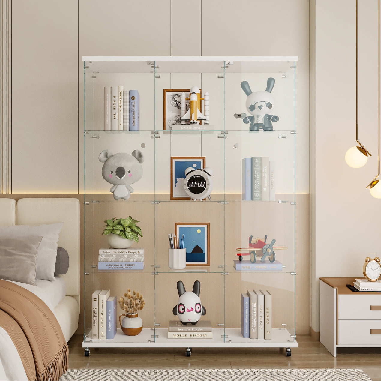 4-Shelf Case Glass Display Cabinet in Clear with Two Door, Black Floor ...