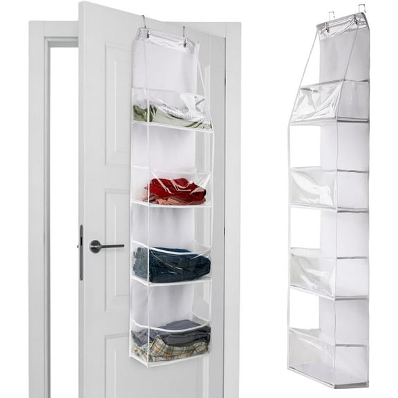 4 Shelf Clear Over The Door Organizer with Clear Plastic Pockets for Kitchen&Bedroom