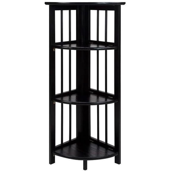 4-Shelf Corner Folding Bookcase, Office, Living Room, Bedroom, Library, Study Room, 38.75" D x 12.5" W x 12.5" H, Sturdy Shelved Bookcase, Corner Bookcase Black