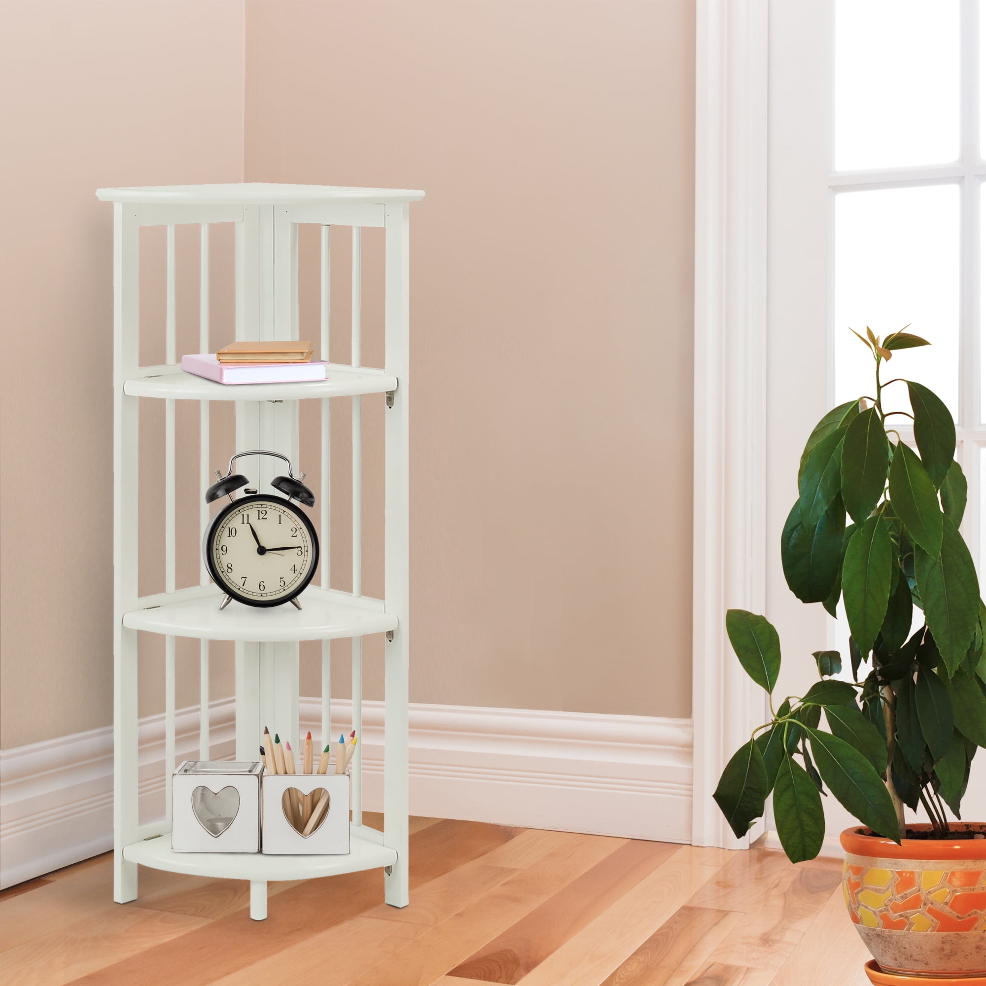 4 Shelf Corner Folding Bookcase White