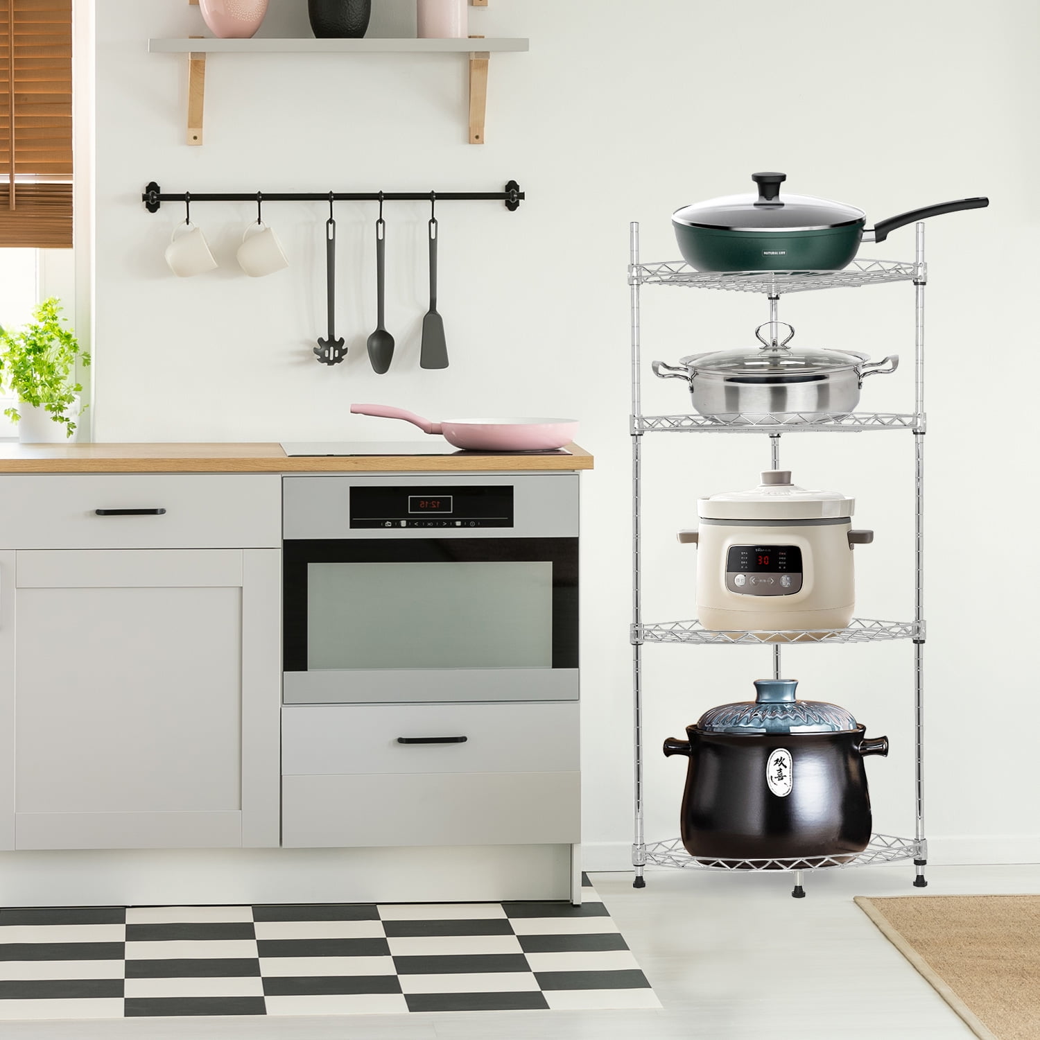 4Shelf Corner Wire Shelf Rack Adjustable Metal Free Standing Corner