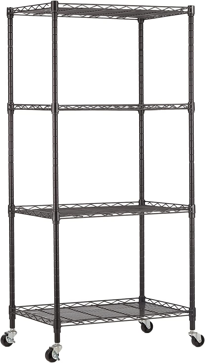 4 Shelf Garage Shelving Unit, Metal Shelves with Wheels Heavy Duty