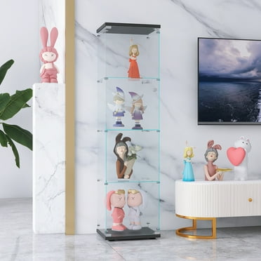 4-Shelf Glass Display Cabinet with Glass Doors,Floor Standing Curio Bookshelf Collection Display Case for Living Room Bedroom Office,Black