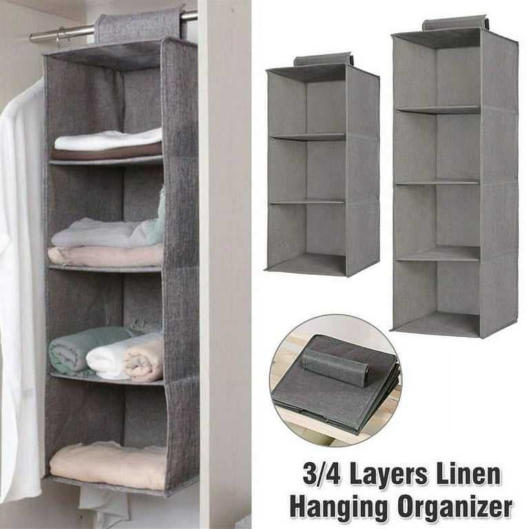 4 Shelf Hanging Clothes Storage Box Collapsible Accessory Shelves Hanging Closet Cubby for Sweater Gray Walmart