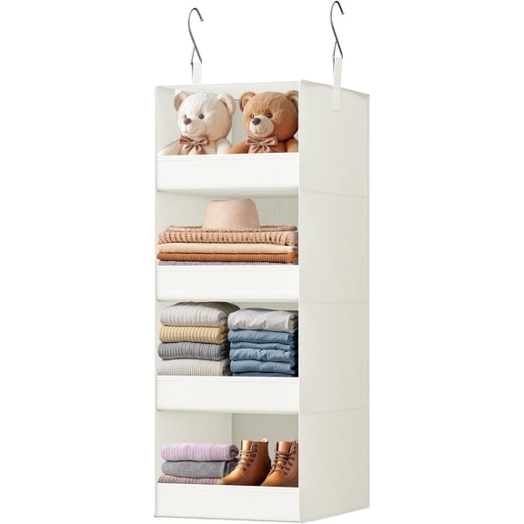 4-Shelf Hanging Organizer, Closet Hanging Shelves, Closet Hanging Storage Organizers, Organization for Bedroom, Living Room, Baby Nursery, Camper Accessories, Beige, 1-Pack