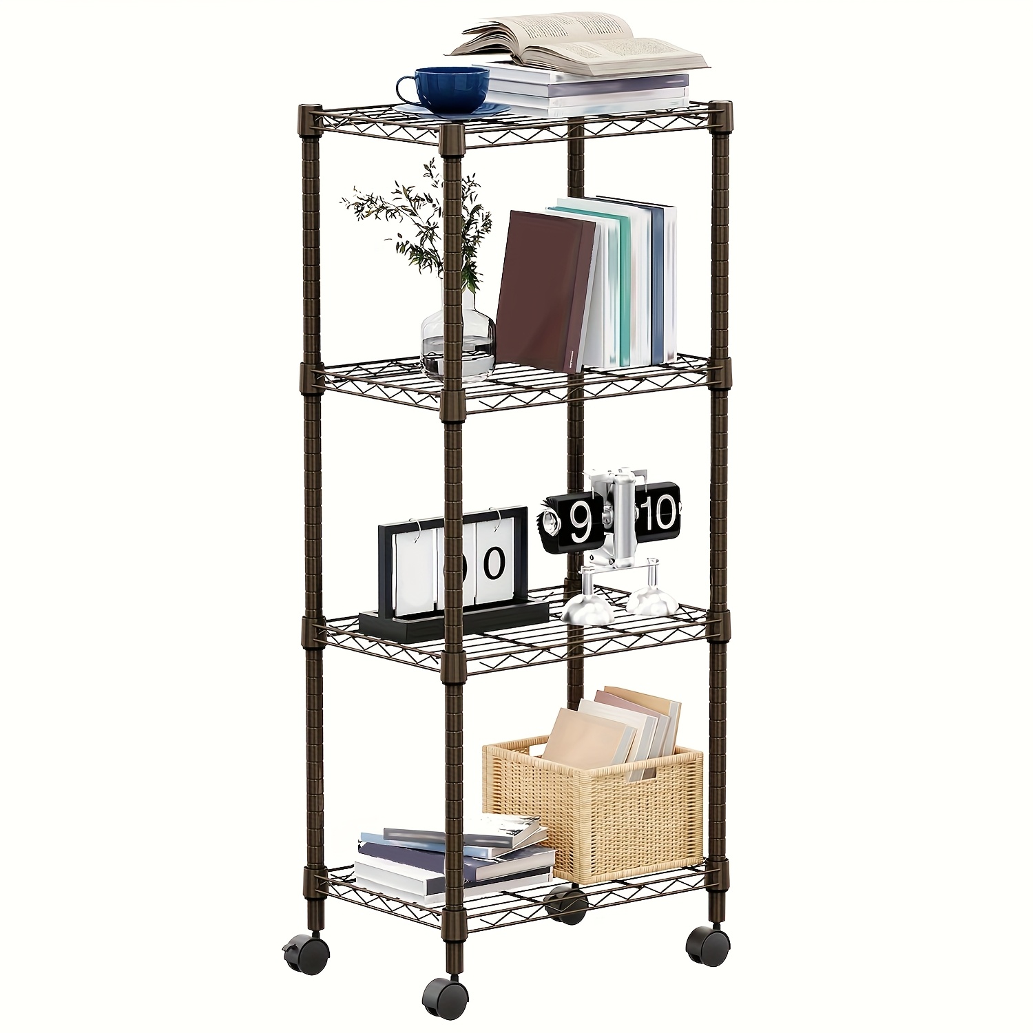 4-Shelf Heavy Duty Storage Rack | Steel Wire with Wheels | Adjustable ...