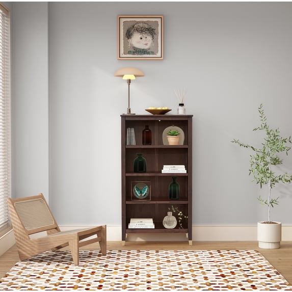 4 Shelf Narrow Bookcase - Brown