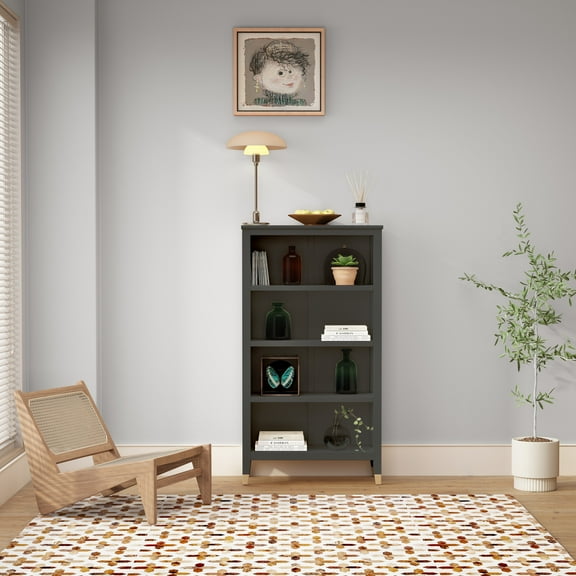 4 Shelf Narrow Bookcase - Dark Grey