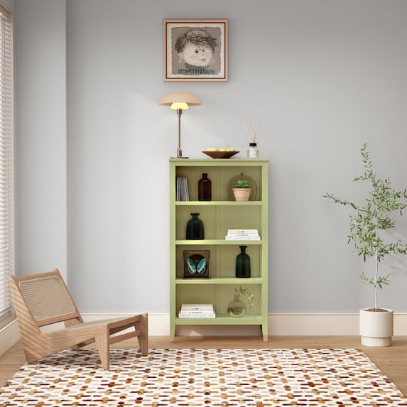 4 Shelf Narrow Bookcase - Green