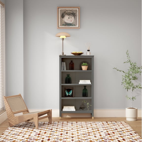 4 Shelf Narrow Bookcase - Grey
