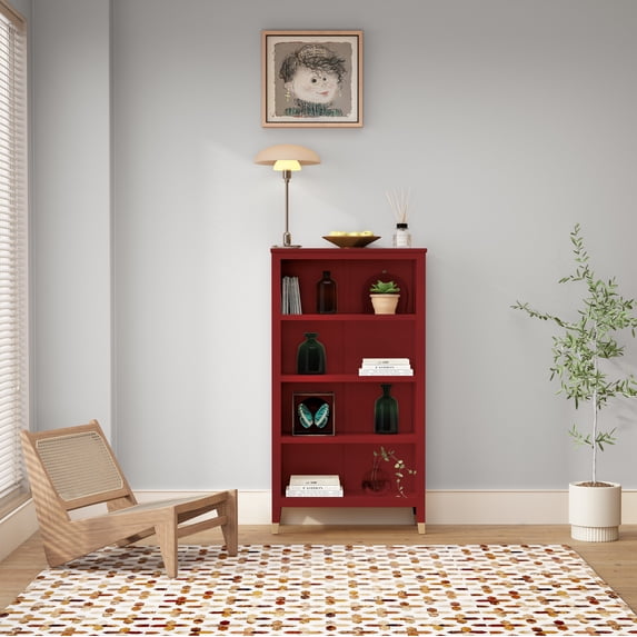 4 Shelf Narrow Bookcase - Red