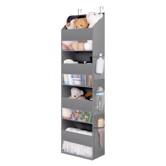4 Shelf Over Door Hanging Organizer,Wall Mount,Large Capacity Storage with Clear Window Pockets for Kids Toys,cloths,Diapers,etc,Grey