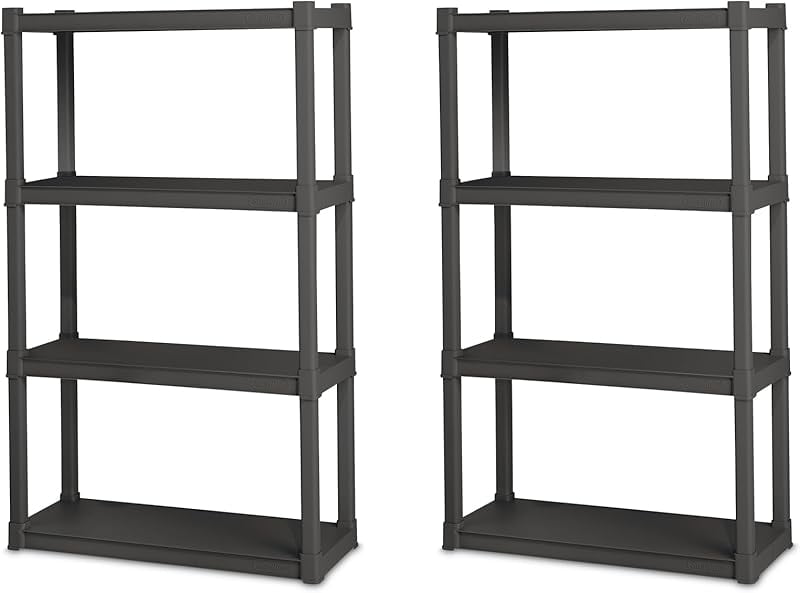 4-Shelf Plastic Storage Rack, Heavy Duty Shelving Unit for Garage ...