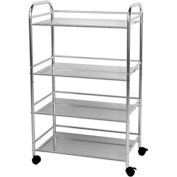 4-Shelf Shelving Units on Wheels Stainless Steel Kitchen Cart Microwave Stand - Bathroom Garage Storage Shelves 24 Inches Wide