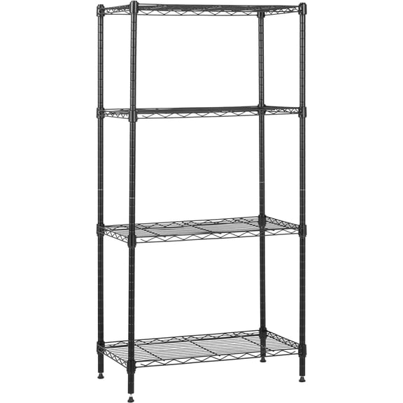 4-Shelf Steel Wire Storage Shelves for Garage, Adjustable Metal Shelving Unit, 200 lbs Per Shelf, 23.2" W x 48" H x 13.4" D, Black | Sturdy, Adjustable, Easy Assembly, Storage